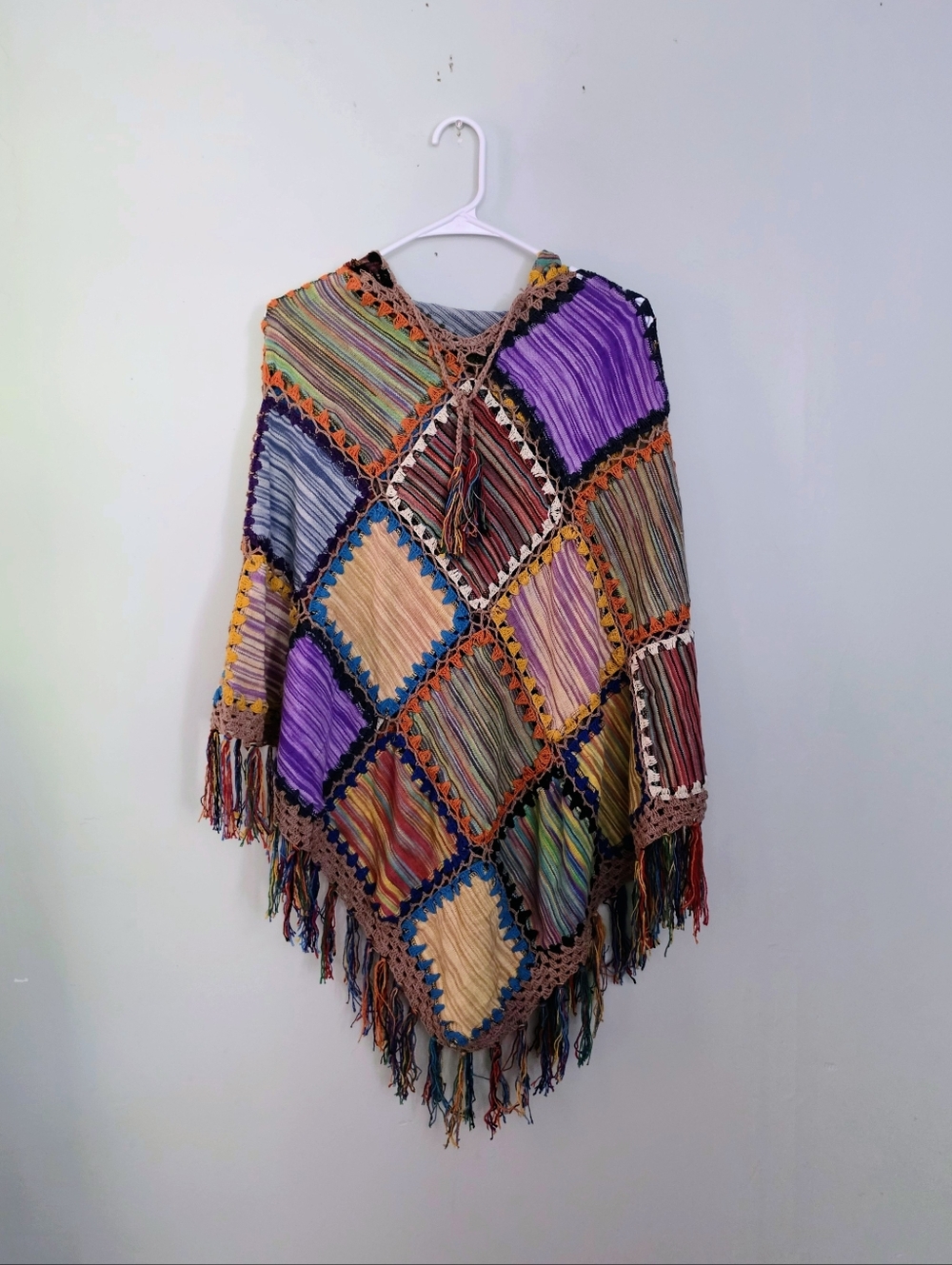 NWOT The Collection Royal Boho Crochet Patchwork Poncho with Fringe